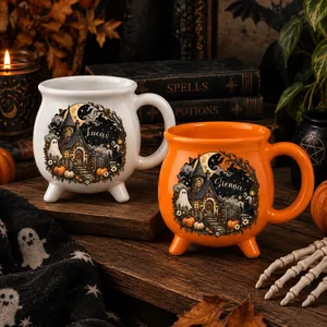 The Haunted Cottage Under the Moon Personalized Mug, Custom Name Ghost Cat Cauldron Cup, Halloween Coffee Gift