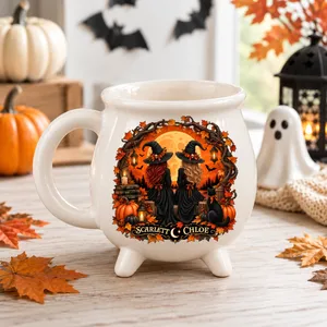 Custom Names Two Sided Cauldron Mug, Favorite Witches Halloween Coffee Cup, Personalized Witch Friendship Mug, Spooky Gift for Her