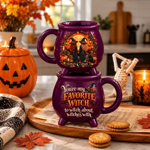 Custom Names Two Sided Cauldron Mug, Favorite Witches Halloween Coffee Cup, Personalized Witch Friendship Mug, Spooky Gift for Her