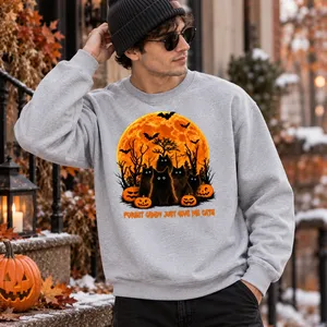 Personalized Halloween Cat Sweatshirt Custom Name Black Cat Pumpkin Moon Spooky Fall Gift