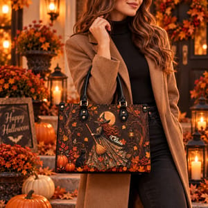 Personalized Leather Handbag Custom Name – Halloween Witch Pumpkin Tote Bag Autumn Gift For Women
