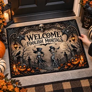 Personalized Soft Diatom Mud Mat Custom Human Names – Halloween Skeleton Couple Welcome Door Mat Spooky Home Decor