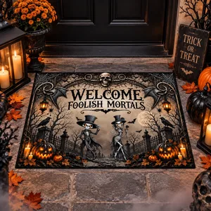 Personalized Soft Diatom Mud Mat Custom Human Names – Halloween Skeleton Couple Welcome Door Mat Spooky Home Decor