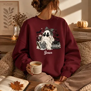 Custom Name Halloween T Shirt, Ghost Girl Pumpkin Graphic Sweatshirt Hoodie, Personalized Spooky Halloween Shirt, Cute Gift for Her