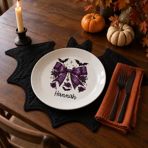 Personalized Halloween Plate Custom Name, Black Cat Moon Decor, Crescent Moon Witchy Plate, Gothic Cat Halloween Gift