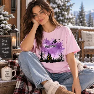 Custom Name Halloween Shirt Choose Background Haunted Castle Witch Spooky Season Tee