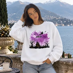 Custom Name Halloween Sweatshirt Choose Background Haunted Castle Spooky Season Sweater