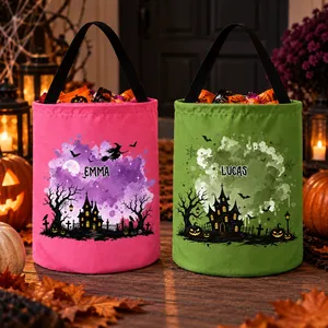 Custom Name Halloween Candy Bag Choose Background Haunted Castle Trick or Treat Tote