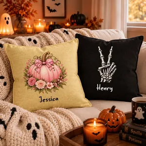 Personalized Halloween Pillow Custom Name, Black Cat Crescent Moon Cushion, Gothic Floral Celestial Throw Pillow, Witchy Fall Home Decor Gift