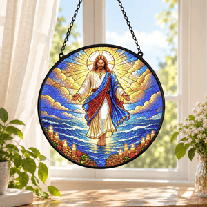 Jesus Christ Resurrection Suncatcher: Radiant Stained Glass Window Art