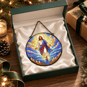 Jesus Christ Resurrection Suncatcher: Radiant Stained Glass Window Art