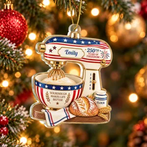 Personalized Acrylic Christmas Ornament Custom Name – Vintage Mixer Baking Bread 250th Anniversary Christmas Gift