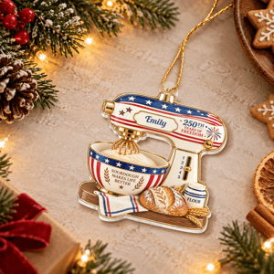 Personalized Acrylic Christmas Ornament Custom Name – Vintage Mixer Baking Bread 250th Anniversary Christmas Gift