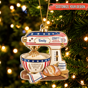 Personalized Acrylic Christmas Ornament Custom Name – Vintage Mixer Baking Bread 250th Anniversary Christmas Gift
