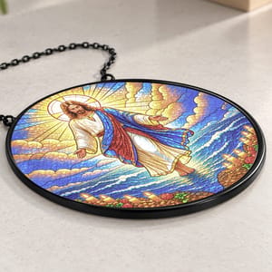 Jesus Christ Resurrection Suncatcher: Radiant Stained Glass Window Art