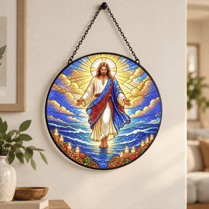 Jesus Christ Resurrection Suncatcher: Radiant Stained Glass Window Art