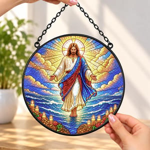Jesus Christ Resurrection Suncatcher: Radiant Stained Glass Window Art