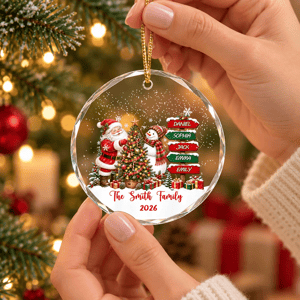 Personalized Glass Christmas Ornament Custom Family Name – Santa Snowman Christmas Tree Family Keepsake Gift