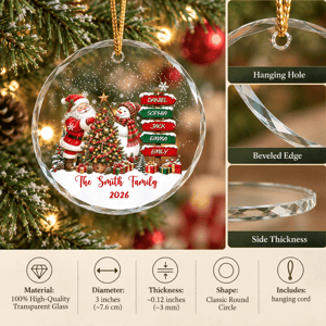 Personalized Glass Christmas Ornament Custom Family Name – Santa Snowman Christmas Tree Family Keepsake Gift