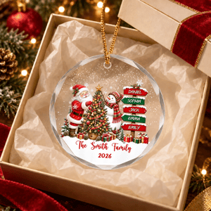 Personalized Glass Christmas Ornament Custom Family Name – Santa Snowman Christmas Tree Family Keepsake Gift