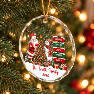 Personalized Glass Christmas Ornament Custom Family Name – Santa Snowman Christmas Tree Family Keepsake Gift