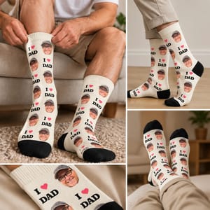 Custom Photo I Love Dad Best Dad Ever - Personalized Crew Socks