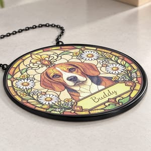 Dog Memorial Suncatcher Custom Name Stained Glass Pet Window Hanging Keepsake