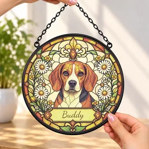 Dog Memorial Suncatcher Custom Name Stained Glass Pet Window Hanging Keepsake