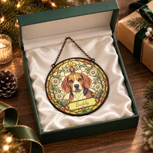 Dog Memorial Suncatcher Custom Name Stained Glass Pet Window Hanging Keepsake