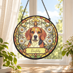 Dog Memorial Suncatcher Custom Name Stained Glass Pet Window Hanging Keepsake