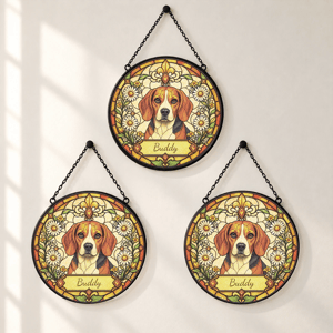 Dog Memorial Suncatcher Custom Name Stained Glass Pet Window Hanging Keepsake