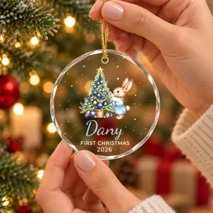 Baby's first Christmas rabbit ornament, personalized Christmas ornament with baby's name, 2026 Christmas keepsake for baby, gift ornament for a grandchild.