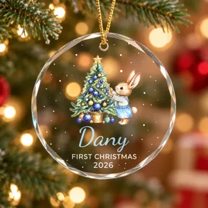 Baby's first Christmas rabbit ornament, personalized Christmas ornament with baby's name, 2026 Christmas keepsake for baby, gift ornament for a grandchild.