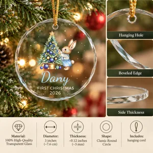 Baby's first Christmas rabbit ornament, personalized Christmas ornament with baby's name, 2026 Christmas keepsake for baby, gift ornament for a grandchild.