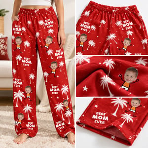 Personalized Best Mom Ever Pajama Pants Custom Photo Face, Matching Family Lounge Pants