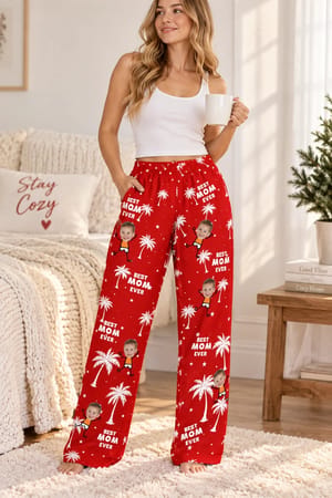 Personalized Best Mom Ever Pajama Pants Custom Photo Face, Matching Family Lounge Pants