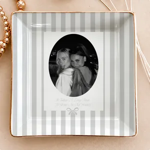 Bow Jewelry Catchall - Custom Photo Jewelry Dish Personalized Sister Trinket Tray, Besties Forever Ring Holder