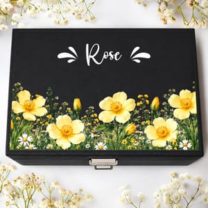 Birth Month Flower Watercolor Blooming In Love - Personalized Jewelry Storage Box