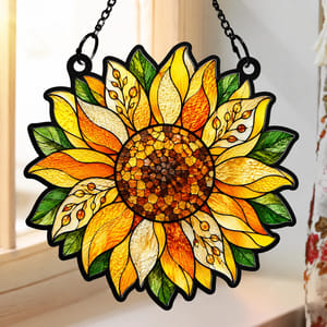 Nana Auntie Mom Family Sunflower - Personalized Window Hanging Suncatcher Ornament