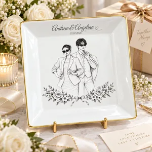 Custom Photo Pencil Sketch Couple Wedding Anniversary - Personalized Ring Dish