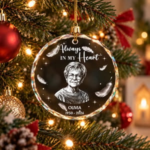 Custom Photo Always In My Heart – Personalized Memorial Glass Christmas Ornament