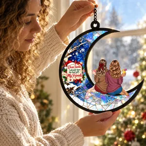 Custom Best Friend Christmas Suncatcher, Personalized Names Moon Stained Glass Decor, Friendship Window Hanging, Christmas Gift for Friends