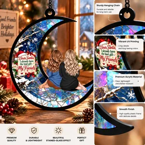 Custom Best Friend Christmas Suncatcher, Personalized Names Moon Stained Glass Decor, Friendship Window Hanging, Christmas Gift for Friends
