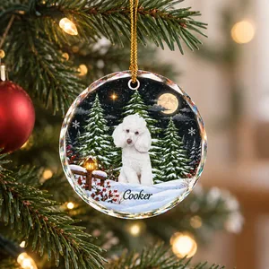 Custom Pet Photo Face Ornament – Personalized Circle Glass Christmas Gift For Pet Lovers