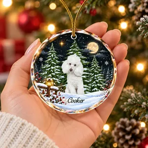Custom Pet Photo Face Ornament – Personalized Circle Glass Christmas Gift For Pet Lovers