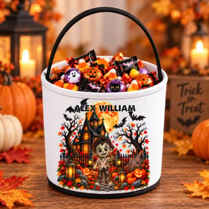 Personalized Halloween Candy Bag Custom Name Witch Character Trick Or Treat Bucket - Kids Halloween Treat Bag