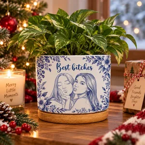 Custom Photo Best Bitches Pencil Sketch – Personalized Ceramic Plant Pot Gift