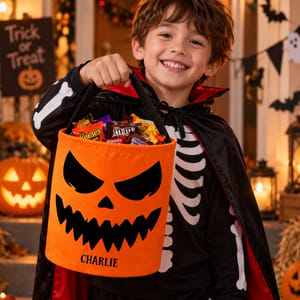Personalized Halloween Candy Bag For Kids Custom Name Scary Pumpkin Face Treat Bag