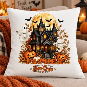 Dad Boo Crew Pillow Personalized Family Names - Halloween Haunted House Ghost Pumpkin Cushion