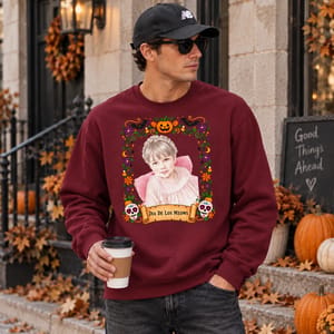 Day Of The Dead Sugar Skull Crewneck - Custom Portrait Halloween Sweatshirt Personalized Photo Name